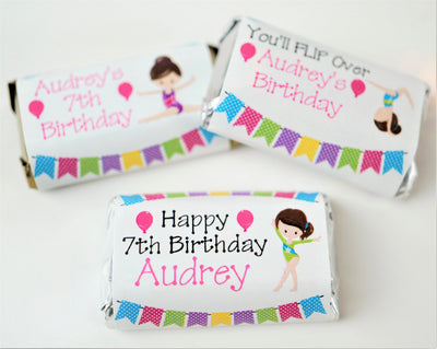 Gymnastics Theme Birthday Party Hershey Miniatures Labels - GYM340 - STICKERS ONLY :) - Thatsawrapfavors