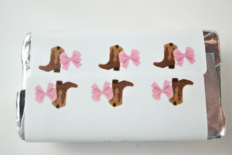 Boots or Bows Theme Gender Reveal Hershey Miniatures Stickers - BOB341 - STICKERS ONLY :) - Thatsawrapfavors