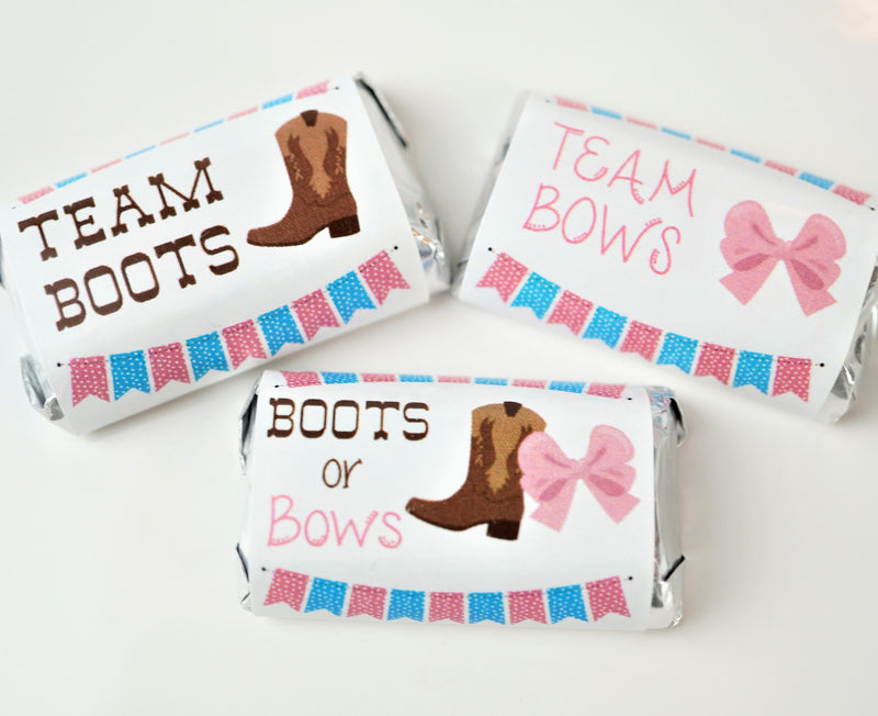 Boots or Bows Theme Gender Reveal Hershey Miniatures Stickers - BOB341 - STICKERS ONLY :) - Thatsawrapfavors