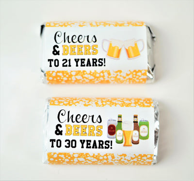 Cheers and Beers Theme Birthday Hershey Miniatures Stickers  - CNB340 - STICKERS ONLY :) - Thatsawrapfavors