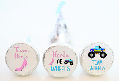 Heels or Wheels Gender Reveal Hershey Kiss Stickers - HOW001 - STICKERS ONLY :) - Thatsawrapfavors