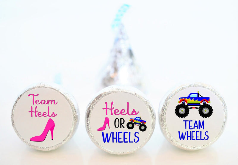 Heels or Wheels Gender Reveal Hershey Kiss Stickers - HOW002 - STICKERS ONLY :) - Thatsawrapfavors