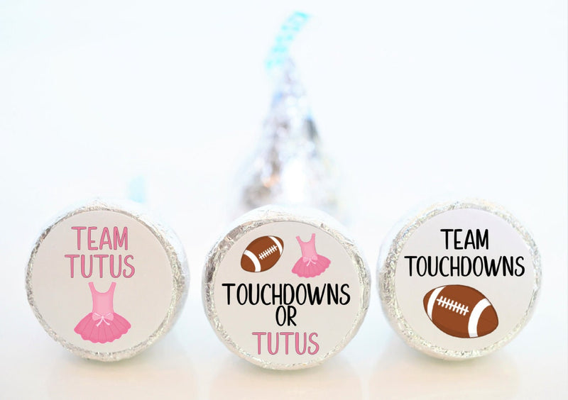Touchdowns or Tutus Gender Reveal Hershey Kiss Stickers - TOT001 - STICKERS ONLY :) - Thatsawrapfavors