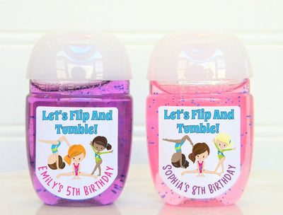Gymnastics Theme Birthday Party Hand Sanitizer Labels  - You Choose 3 Graphics - GYM102 -LABELS ONLY :) - Thatsawrapfavors