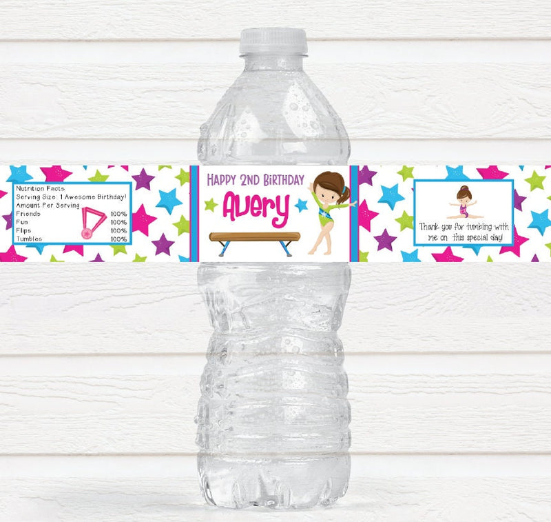 Gymnastics Theme Party Water Bottle Labels - LABELS ONLY :) GYM222 - Thatsawrapfavors