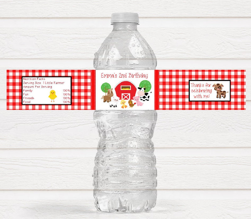 Farm Theme Birthday Party Water Bottle Labels - FAR220 - LABELS ONLY :) - Thatsawrapfavors