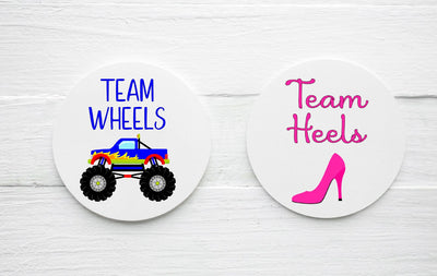 Team Heels Team Wheels Theme Gender Reveal Favor Labels - Half of Each - Gift Tags - Several Sizes Available - HOW026 - Thatsawrapfavors