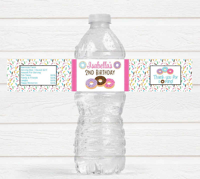 Donut Birthday Party Water Bottle Labels - DON220 - LABELS ONLY :) - Thatsawrapfavors