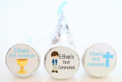 First Communion Hershey Kiss Stickers - FCC003 - STICKERS ONLY :) - Thatsawrapfavors