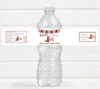 Boots or Bows Gender Reveal Baby Shower Water Bottle Labels - BOB221 - LABELS ONLY :) - Thatsawrapfavors
