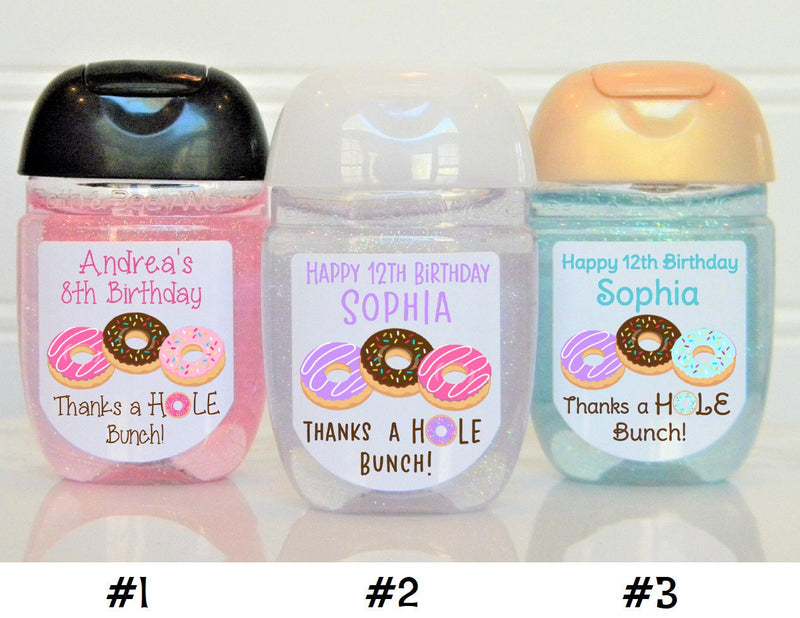 Donut Theme Birthday Hand Sanitizer Favor Labels - DON100- LABELS ONLY :) - Thatsawrapfavors