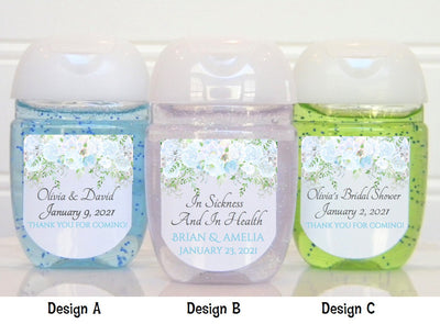 Light Blue Floral Bridal Shower Wedding Hand Sanitizer Labels - Blue Floral Stickers - BFL107 - LABELS ONLY :) - Thatsawrapfavors