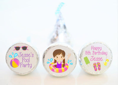 Birthday Swimming Pool Party Hershey Kiss Stickers - SWM001 - STICKERS ONLY :) - Thatsawrapfavors