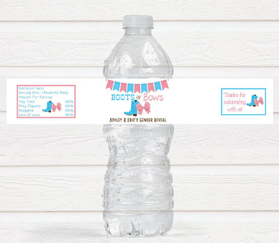 Boots or Bows Gender Reveal Baby Shower Water Bottle Labels - BOB220 - LABELS ONLY :) - Thatsawrapfavors