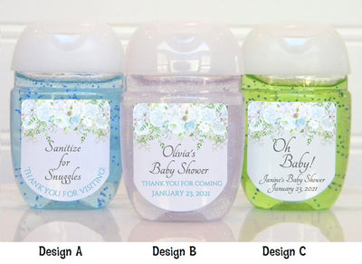 Light Blue Floral Baby Shower Hand Sanitizer Labels - BFL102 - LABELS ONLY :) - Thatsawrapfavors
