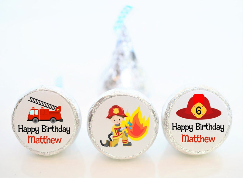 Fireman Theme Birthday Hershey Kiss Stickers - FIR001 - STICKERS ONLY :) - Thatsawrapfavors