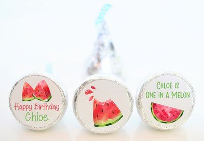 Red Watermelon Theme Hershey Kiss Birthday Stickers - WTR002 - STICKERS ONLY :) - Thatsawrapfavors
