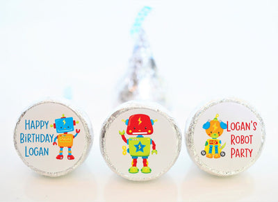 Robot Theme Hershey Kiss Birthday Stickers - ROB001 - STICKERS ONLY :) - Thatsawrapfavors