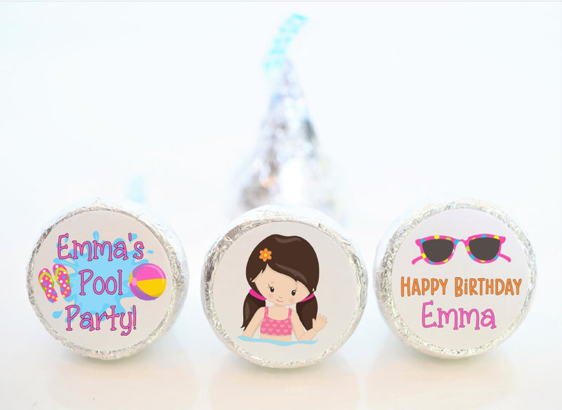 Birthday Swimming Pool Party Hershey Kiss Stickers - POO001 - STICKERS ONLY :) - Thatsawrapfavors