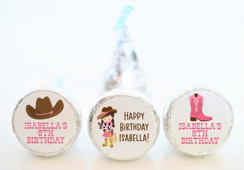Cowgirl Theme Birthday Hershey Kiss Stickers - WES002 - STICKERS ONLY :) - Thatsawrapfavors