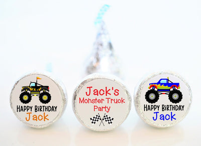 Monster Truck Hershey Kiss Stickers - MTR001 - LABELS ONLY :) - Thatsawrapfavors