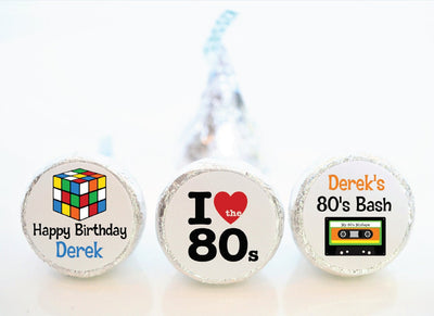 80's Theme Birthday Party or Class Reunion Hershey Kiss Stickers - 80S001 - STICKERS ONLY :) - Thatsawrapfavors