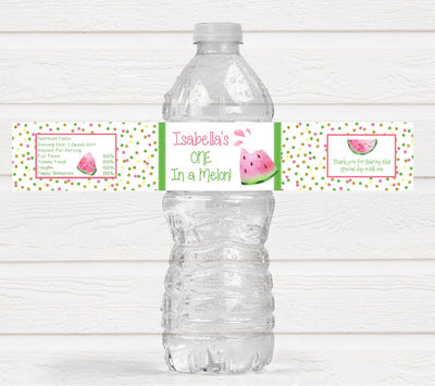 Pink Watermelon Birthday Party Water Bottle Labels - WTR220 - LABELS ONLY :) - Thatsawrapfavors