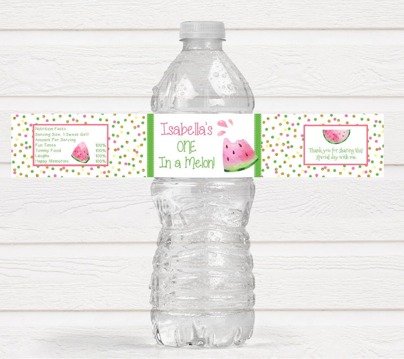 Pink Watermelon Birthday Party Water Bottle Labels - WTR220 - LABELS ONLY :) - Thatsawrapfavors