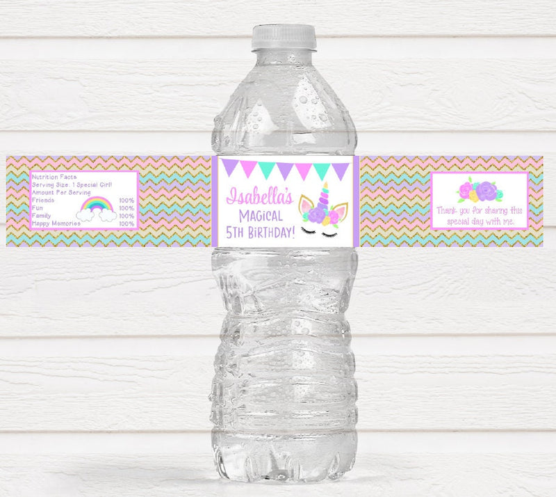 Unicorn Birthday Party Water Bottle Labels - UNI221 - LABELS ONLY :) - Thatsawrapfavors