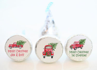 Vintage Red Truck Christmas Hershey Kiss Stickers - 3 Designs - CHR003 - LABELS ONLY :) - Thatsawrapfavors
