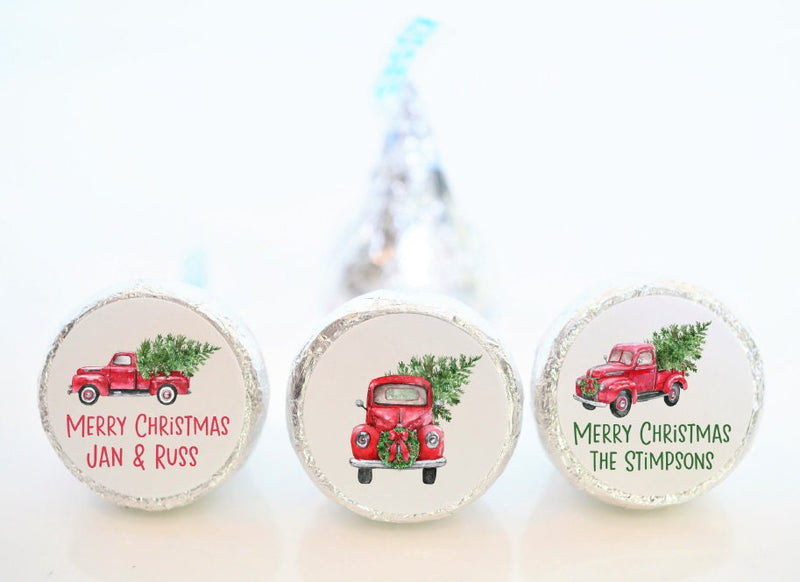 Vintage Red Truck Christmas Hershey Kiss Stickers - 3 Designs - CHR003 - LABELS ONLY :) - Thatsawrapfavors