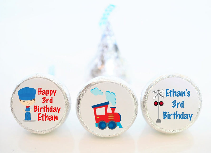 Train Birthday Party Hershey Kiss Stickers - TRN001 - STICKERS ONLY :) - Thatsawrapfavors
