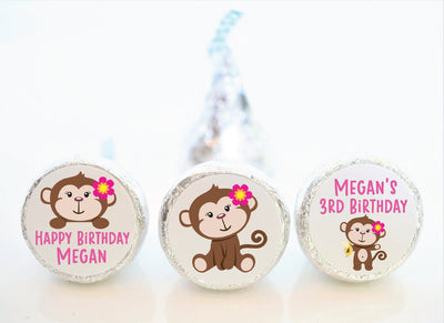 Monkey Birthday Hershey Kiss Stickers - MON002 - STICKERS ONLY :) - Thatsawrapfavors