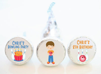 Bowling Theme Birthday Party Hershey Kiss Stickers -  BOW002 - STICKERS ONLY :) - Thatsawrapfavors