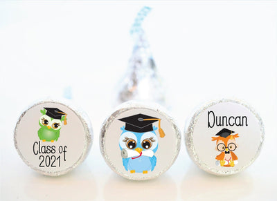 Preschool Owls Graduation Party Hershey Kiss Sticker Favors - GRD007 - STICKERS ONLY :) - Thatsawrapfavors