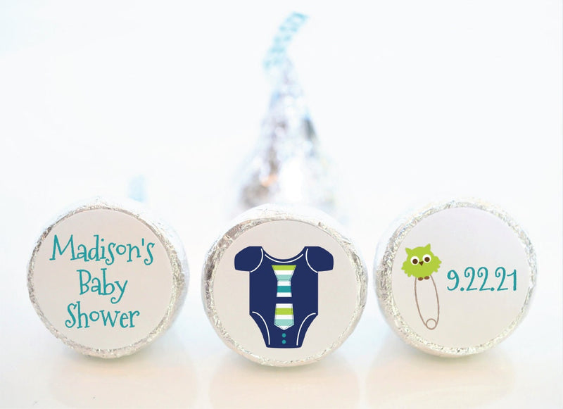 One Piece Bodysuit Baby Shower Hershey Kiss Stickers - ONE002 - STICKERS ONLY :) - Thatsawrapfavors