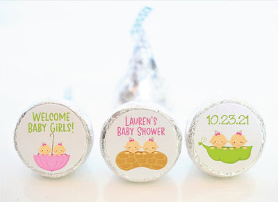 Twins Baby Shower Hershey Kiss Stickers - TWN001 - LABELS ONLY :) - Thatsawrapfavors