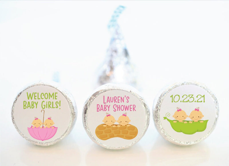 Twins Baby Shower Hershey Kiss Stickers - TWN001 - LABELS ONLY :) - Thatsawrapfavors