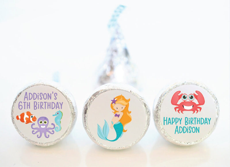 Under The Sea Mermaid Theme Hershey Kiss Party Stickers - MER002 - STICKERS ONLY :) - Thatsawrapfavors