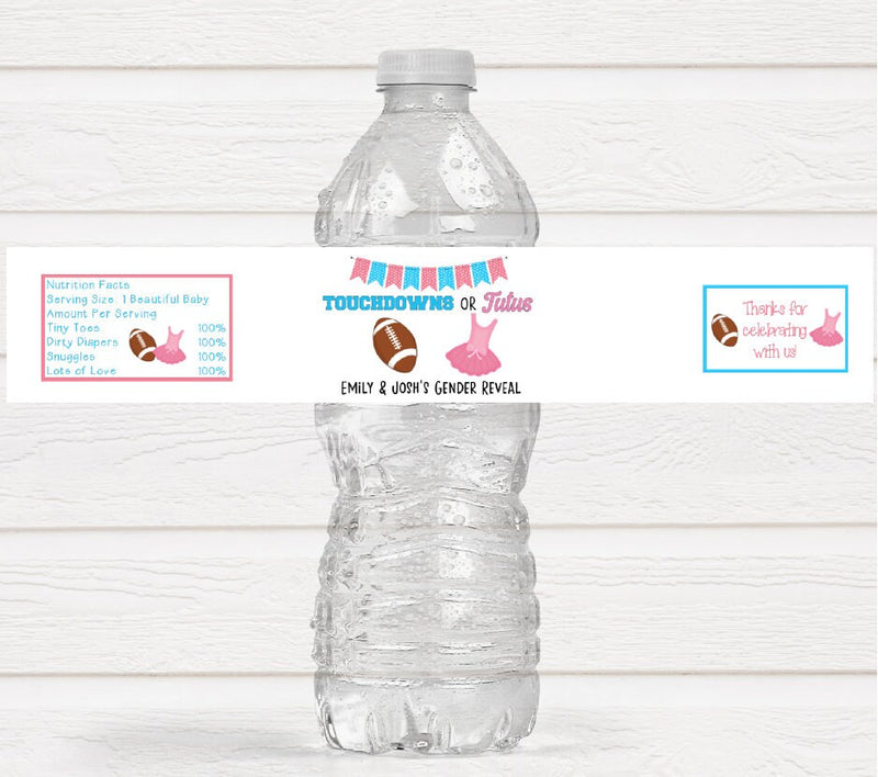 Touchdowns or Tutus Gender Reveal Baby Shower Water Bottle Labels - TOT220 - LABELS ONLY :) - Thatsawrapfavors