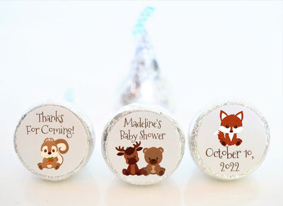 Woodland Animal Baby Shower Hershey Kiss Stickers - WAN002 - STICKERS ONLY :) - Thatsawrapfavors
