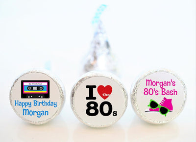 80's Theme Hershey Kiss Stickers - 80S002 - STICKERS ONLY :) - Thatsawrapfavors