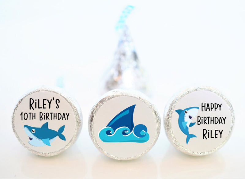 Shark Birthday Hershey Kiss Stickers - SHK001 - STICKERS ONLY :) - Thatsawrapfavors
