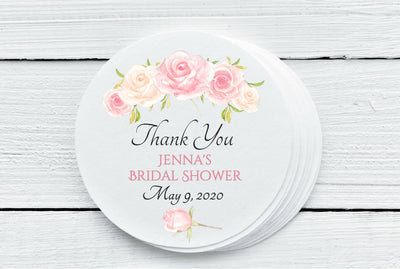 Pink Rose Bridal Shower Favor Labels - Gift Tags - Several Sizes Available - PFL029 - Thatsawrapfavors