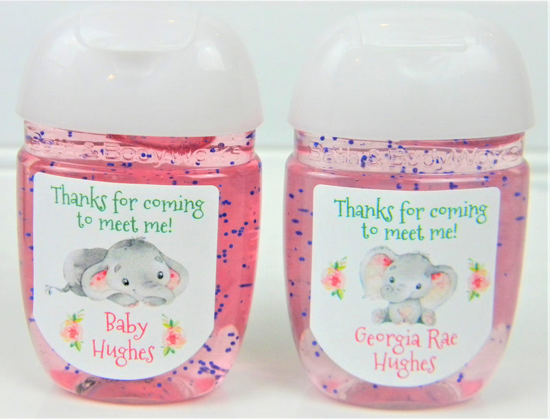 Baby Elephant New Baby Girl Hand Sanitizer Labels - ELE102 - LABELS ONLY :) - Thatsawrapfavors