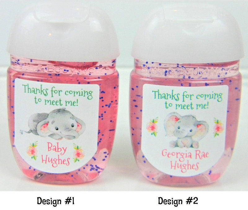 Baby Elephant New Baby Girl Hand Sanitizer Labels - ELE102 - LABELS ONLY :) - Thatsawrapfavors