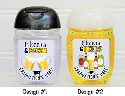 Cheers and Beers Theme Graduation Party Hand Sanitizer Favor Labels - GRD110 - LABELS ONLY :) - Thatsawrapfavors