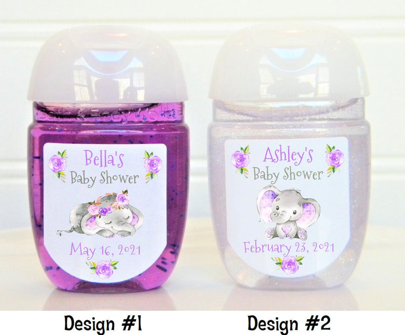 Lavender Baby Elephant Baby Shower or Birthday Hand Sanitizer Labels - ELE103 - LABELS ONLY :) - Thatsawrapfavors