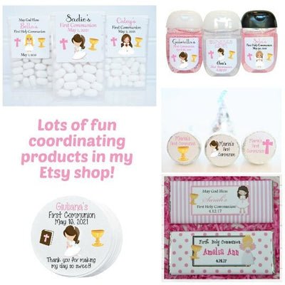 First Communion Hand Sanitizer Labels - FCC107 - STICKERS ONLY - Thatsawrapfavors