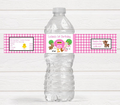 Pink Farm Birthday Party Water Bottle Labels - Digital Option Also Available - FAR221 - LABELS ONLY :) - Thatsawrapfavors